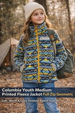 Columbia Fleece Jacket Full Zip Geometric Aztec Pattern Blue Yellow Kids Sz M