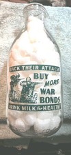 Vintage Antq.Back Their Attack Buy War Bonds Milk Bottle 1/2 Gal Springfield Mo.