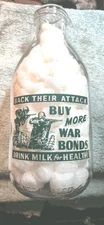 Vintage Antq.Back Their Attack Buy War Bonds Milk Bottle 1/2 Gal Springfield Mo.