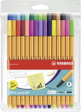 Fineliner -  Point 88 - Pack of 30 - Assorted Colors Including 5 Neon Colors