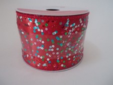 NEW CELEBRATE IT Lot of 2 Red w/ Sequin Dots Wired Ribbon 2.5" x 20' Gift Wrap