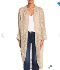 Free People women One Size Kimono Duster Cardigan Dolman Sleeve Open Front beige