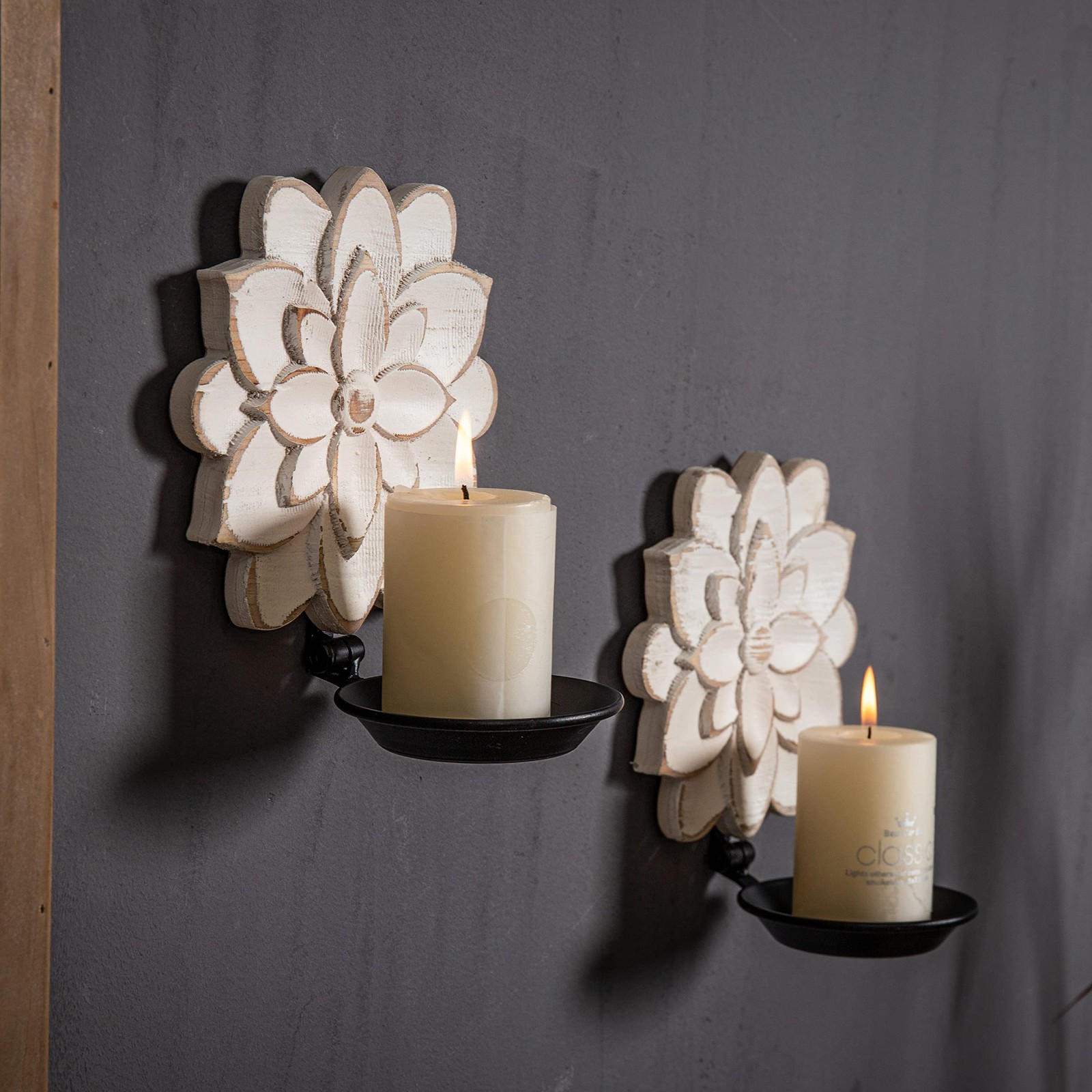 Wall Candle Sconces Farmhouse Decor Set of 2 Wood Flower Holders Rustic