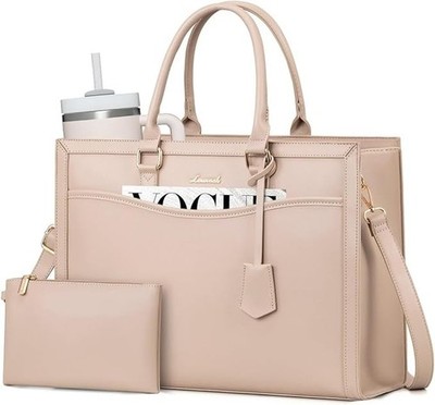 LOVEVOOK Laptop Tote Bag for Women Work, 15.6'' Computer Briefcase Apricot/Beige