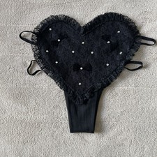 Vtg Treasure from California By Faris-Black Lace Heart Shape String Bikini Sz 6