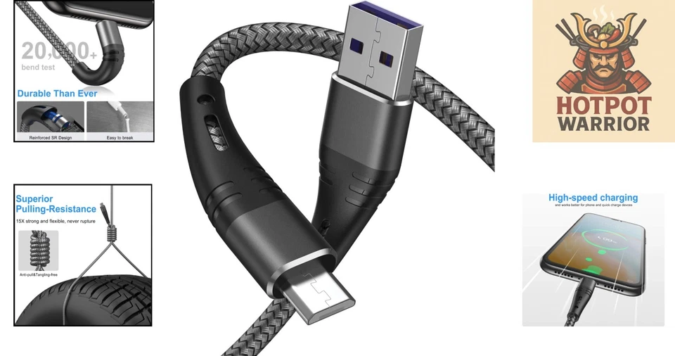 Cable de carga micro USB extra largo de 10 pies - duradero, resistente al calor, paquete de 2 Foto 2 de 4