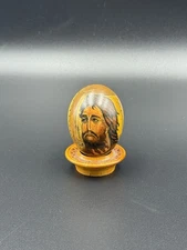 🕊️ Vintage Russian Orthodox Hand-Painted Wooden Egg with Base