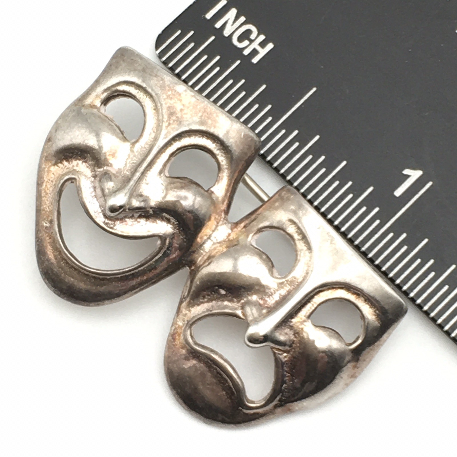 Vintage Sterling Silver SHUBE Drama Masks Pin Brooch Marked Sterling 5.8g #61