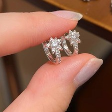 925 Sterling Silver 5 Pointed Star Hoop Circle Loop Huggie Earrings Ladies Girls