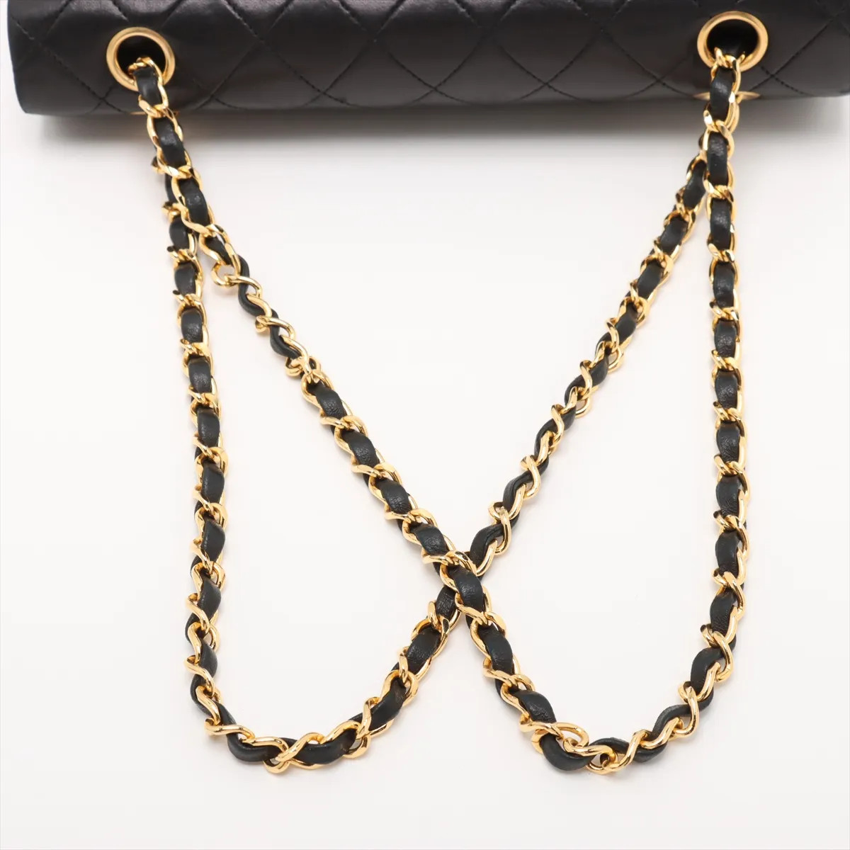 Chanel Matelasse 25 Lambskin Double Flap Double Chain Bag Black Gold Metal Fitti thumbnail 5