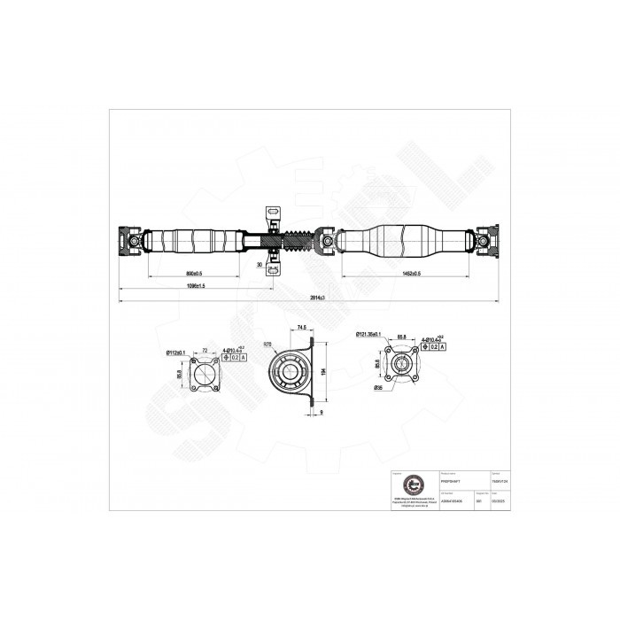 Arbre de transmission 9064105406 pour cardan arrière Mercedes-Benz Sprinter 906