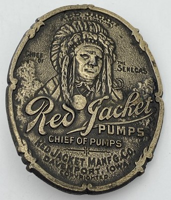 Vintage Red Jacket Pumps chief of pumps Brass Lewis  Belt buckle Davenport Iowa