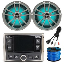 Infinity Bluetooth AM/FM Receiver, 2x 6.5" 225W LED Speakers, Wire, Aux Adapter