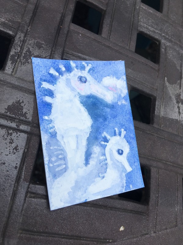 ACEO Art Card | Whimsical Cloud Seahorses  OOAK ATC Nature