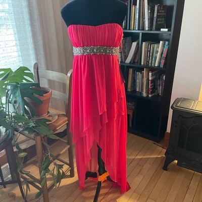 City Triangles Y2K Formal Dress Maxi Layered Sheer Rhinestone Pink Tie Back NWT