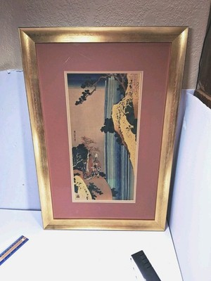 Japanese Block Art  18''×28'' Framed Matted Li Bai  Viewing A Waterfall 