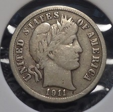 1911 D Very Fine VF Denver Barber silver 10C dime INV#D-8 FREE SHIPPING!