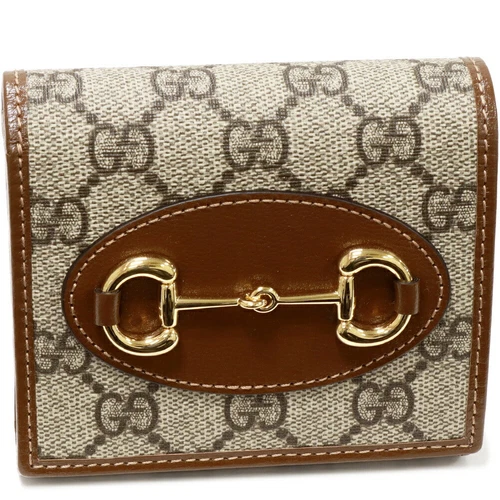 Gucci Portefeuille Bi Pliable Fermeture Éclair en Forme de L avec Porte Monnaie Gg Supreme Horse Bit 1955 P