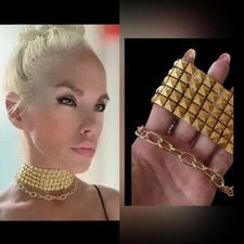 Metallic Gold Choker Set With Cable Chain Necklace Adjustable