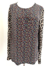 EQUIPMENT Femme Floral  Animal Print 100 SILK Long Sleeve Blouse Sz S Generous