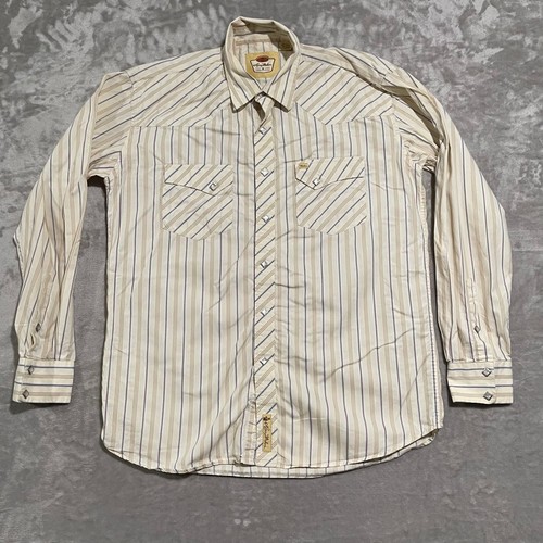 Larry Mahan Hemd Herren XL weiß kariert Perlen Druckknopf Western Cowboy Logo