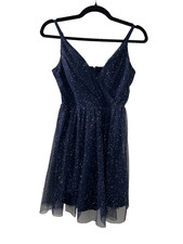 Windsor Womens Size 1 Blue Glitter Sparkle Bodycon Mini Dress Spaghetti Strap