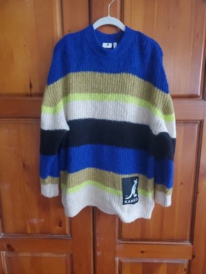Kangol X H&M Women's Blue Striped Knit Oversized Sweater Size XS