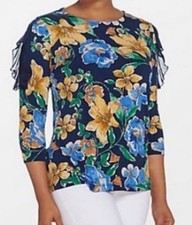 Susan Graver Liquid Knit Top Lace  Chiffon Detail XL