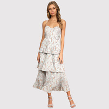 NWT Lulus Dress Blue Midi Floral Bustier Layered Underwired Slip Boho Medium