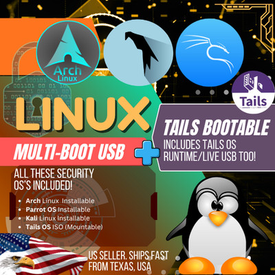   Multi-Boot Linux USB + Tails OS USB   Arch, Parrot & Kali   | 2-Pack