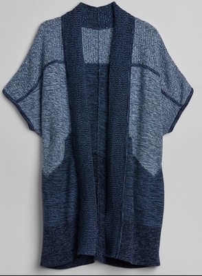 2000er GAP Patchwork Poncho Strickjacke vorne offen in blau XL Neu Top Zustand