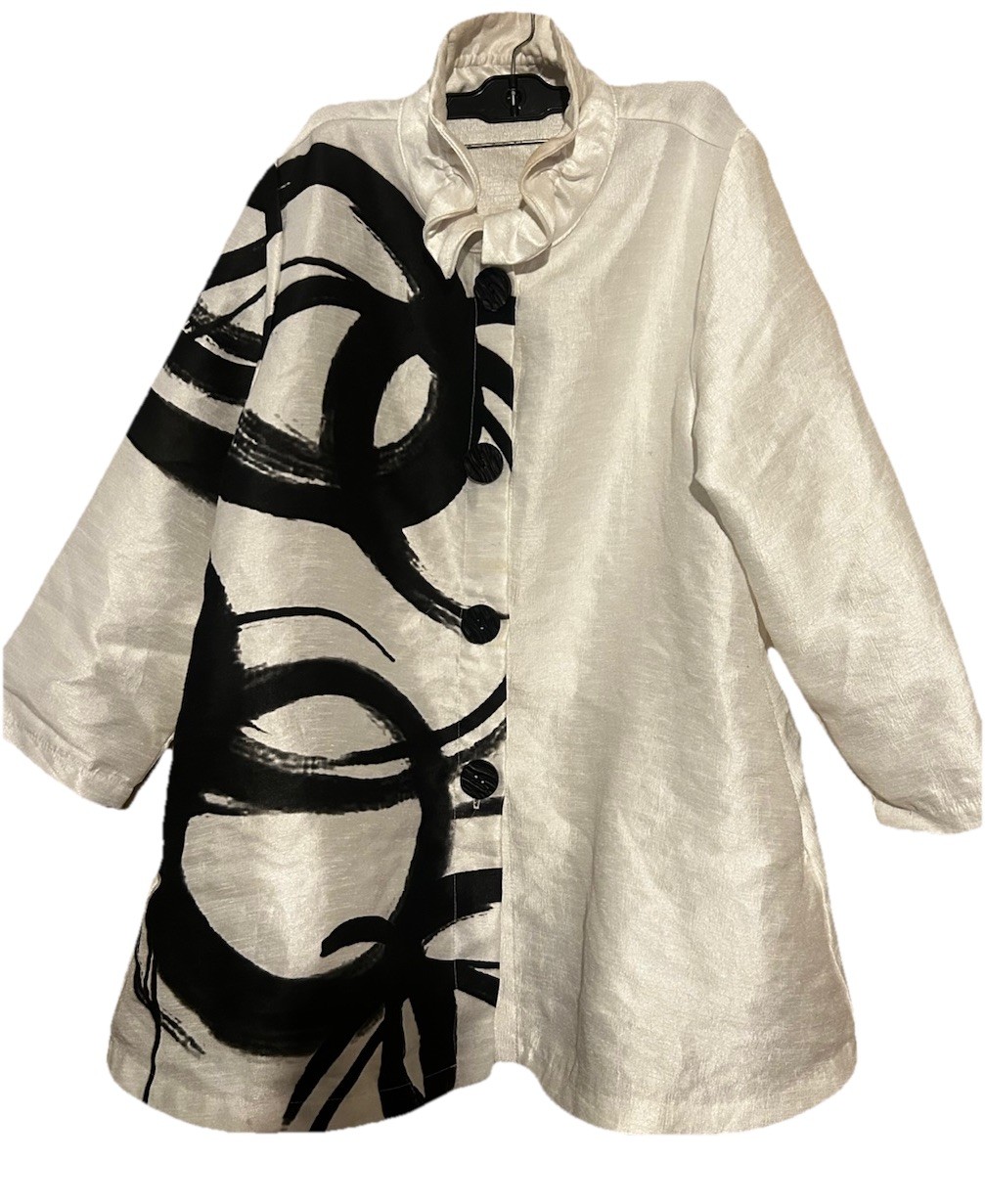 Yushi Abstract Print Button Front Collared Jacket… - image 1