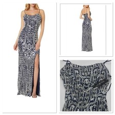 Betsy  Adam Long Beded Sequin Party Dress Placement Slit Gown Sz 8 - MSRP 340