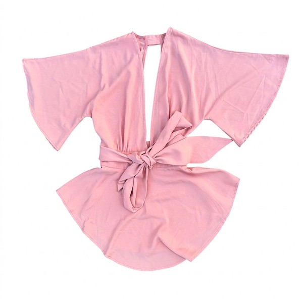 White Closet Peplum Blouse - Pink Kimono Sleeve Tie-Front Size 6