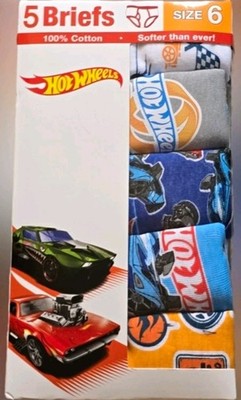 Hot Wheels Boys 5-Pack Brief Underwear Size 6 100% Cotton Tagless Multicolor NWT