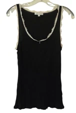 Victorias Secret Womens Ribbed Tank L Black and Ivory Lace Trimmed Y2K 90s Sexy