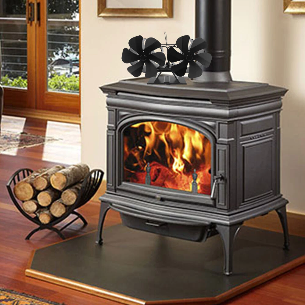 Twin Blades Heat Powered Wood Log Burner Fireplace Eco Fan Double Stove Fan  | eBay