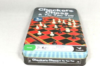 Checkers, Chess and Tic Tac Toe-Family Games -Age: 6 Plus New IN Tin