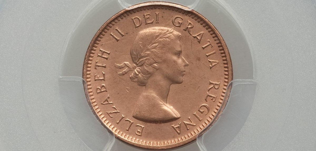 ERROR. 1955 Canada 1 Cent No Strap (NSF) PCGS Genuine Cleaned-UNC
