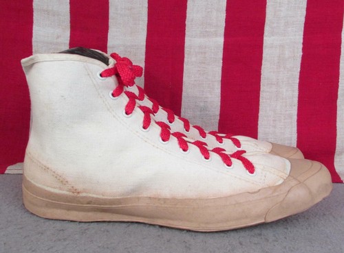 Vintage 1940s Ball Band Canvas Basketball Sneakers Tan Rubber Gym Shoes Sz.7 - Picture 2 of 10