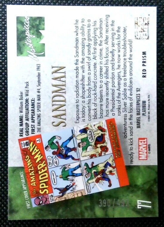2024 Marvel Masterpieces '92 Platinum Sandman #77 Red Prism #390/492