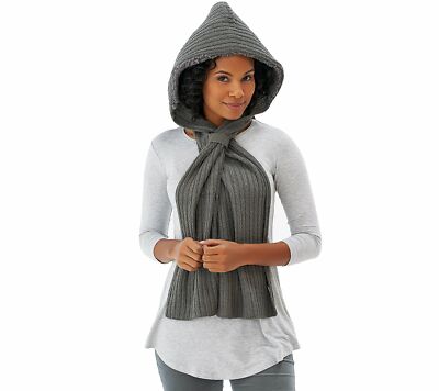 MUK LUKS Faux Fur Lined Hooded Scarf w/Loop Closure Grey Retail $34 Cute  !!!