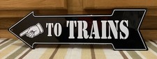 To Trains Arrow Sign Railroad Crossing Locomotive Tracks Railway Vintage Style