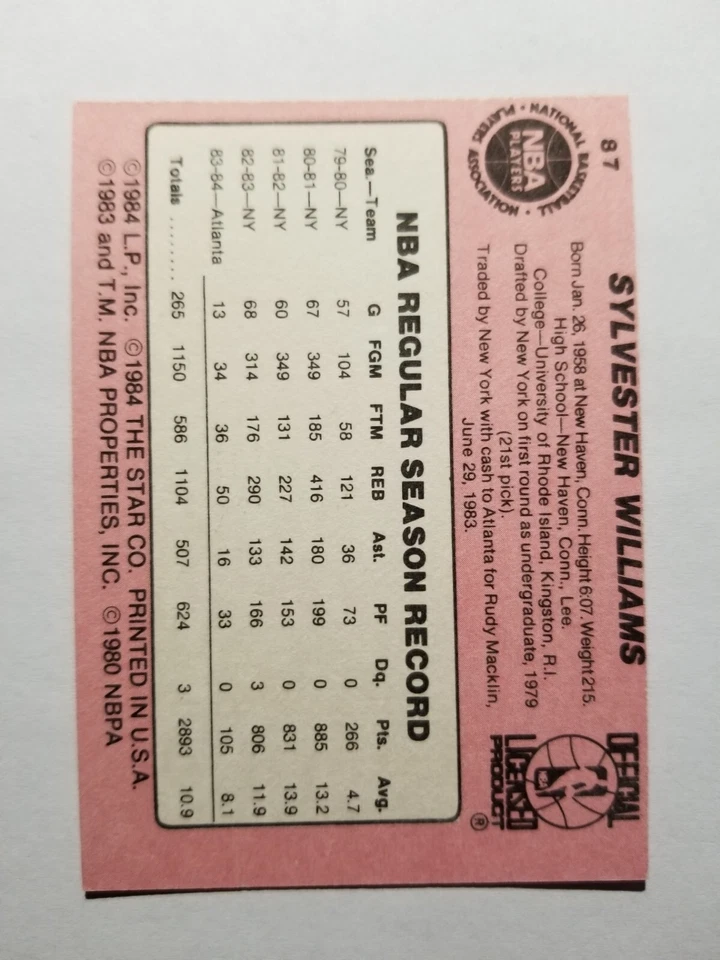 1984-85 Star SLY WILLIAMS card # 87   [C2] - Image 2 of 2