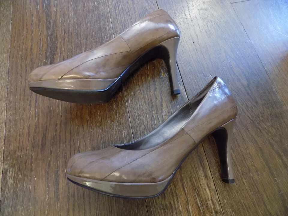 Moda Kimberly Latte marrón anguila cosida plataforma ligera zapatos de salón 3,5" tacones 8,5 Foto 4 de 4