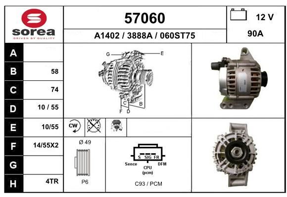 Alternateur pour Ford Fiesta V 1.3 et Ka Rocam 1.6 I - Pièce de rechange 12V 70A