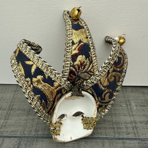 Venetian Carnival Masquerade Bell Mask Mardi Gras Hand Painted Blue Green Gold - Picture 7 of 16