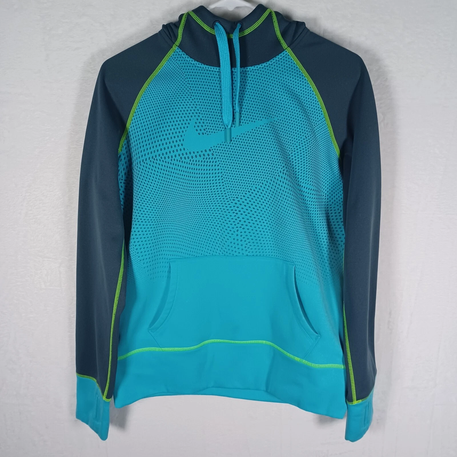 Nike Womens Hoodie Jacket M Teal Therma Fit Thumb Holes Casual Leisure Fleece