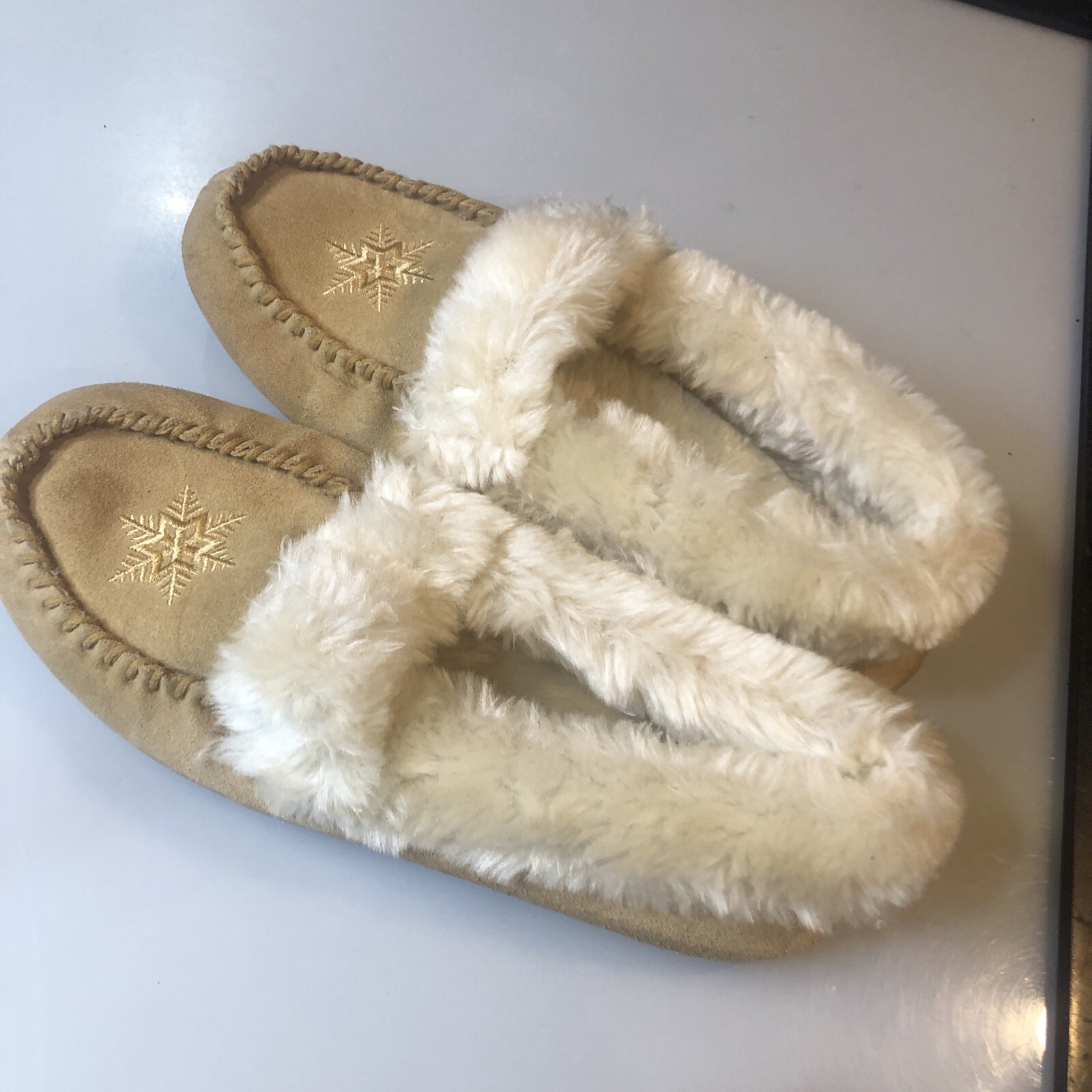 SAOLA Mocassino da donna in pelle scamosciata Sox Ab taglia 8 marrone suola in pelliccia sintetica