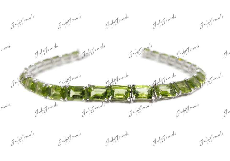 Herren Peridot Tennis Armband 925 Silber Peridot Smaragd Schliff - Bild 2 von 4